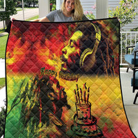 Reggae-themed quilt with diamond quilting, king portrait, and “Happy Birthday” text