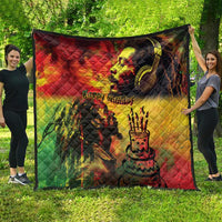 Reggae quilt showing a king portrait, “Happy Birthday” lettering, and diamond pattern