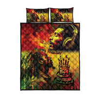 Quilt bed set with two pillow shams and quilt featuring reggae king 'Happy birthday' print