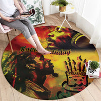 Round reggae birthday carpet with “Happy Birthday” lettering, lion portrait and crown
