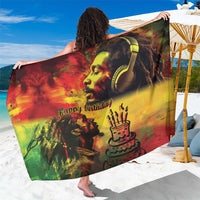Reggae birthday sarong with colorful face and crown graphic, red yellow green black