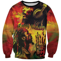 Unisex sweatshirt, long sleeves, multicolor reggae graphic with 'Happy birthday' and cake