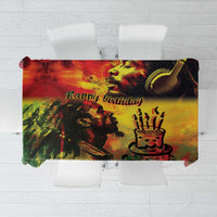 Happy Birthday reggae tablecloth, colorful print with cake graphic and bold lettering