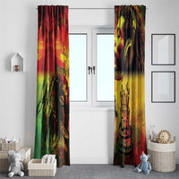Reggae themed curtain pair for windows, featuring Happy Birthday text and cake illustration in red and green