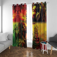 Window curtain pair with Happy Birthday reggae artwork, singer face and cake motif in red yellow green