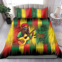 Reggae bedding set with green-yellow-red striped duvet and guitarist graphic with 2 shams
