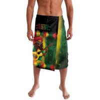 Reggae printed lavalava skirt with black elastic waistband, green yellow red guitar art