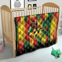 Kids bed quilt featuring Bob portrait with guitar, rasta red yellow green striped pattern