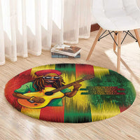 Round reggae-themed carpet with large central guitarist graphic in green, red, and yellow.