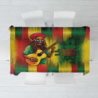 Reggae-themed tablecloth with guitarist portrait in red, green, yellow, and black