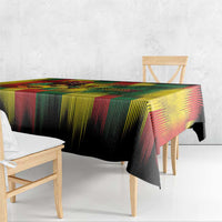 Corner view reggae pattern tablecloth with red, green, and yellow stripes on black