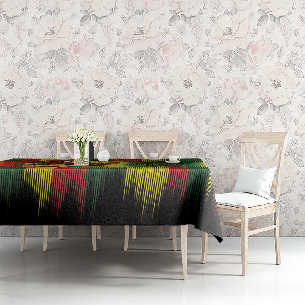 Reggae striped tablecloth with black base and rainbow vertical color bands