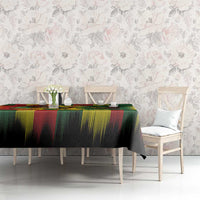 Reggae striped tablecloth with black base and rainbow vertical color bands