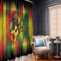 Reggae window curtain panels featuring a smiling guitarist with sunglasses and rainbow streaks