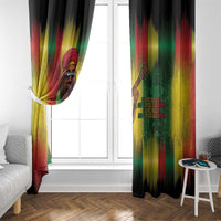 Reggae window curtain panels hanging in front of a white door and bright window