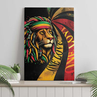 Framed reggae lion canvas wall art featuring a multicolor maned lion face design