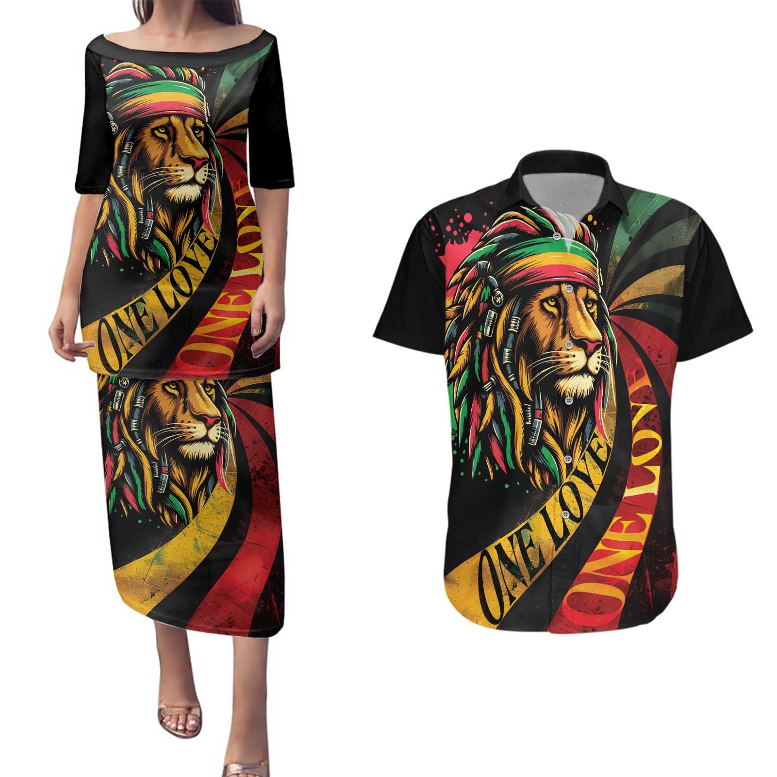 Jamaica Rastafarian Lion One Love Couples Matching Puletasi and Hawaiian Shirt LT9 - Wonder Print Shop