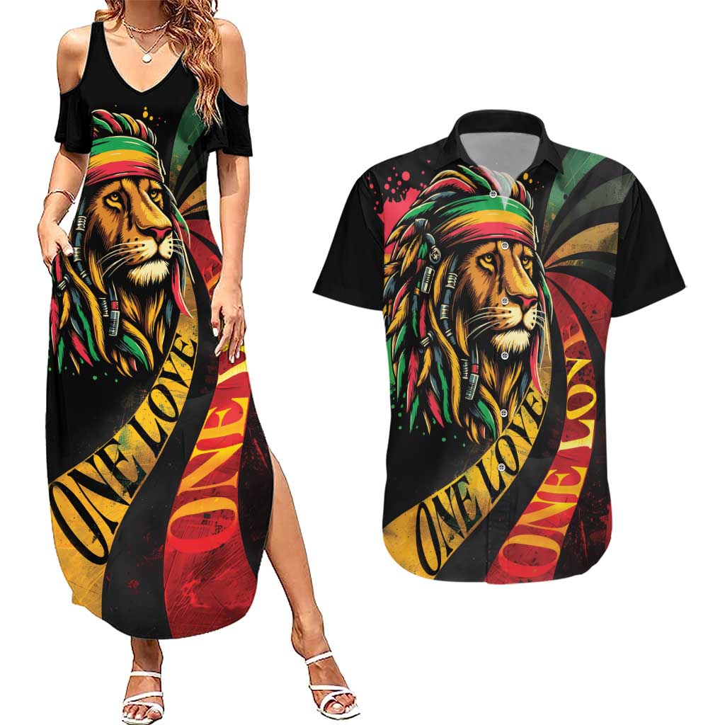 Jamaica Rastafarian Lion One Love Couples Matching Summer Maxi Dress and Hawaiian Shirt LT9 - Wonder Print Shop