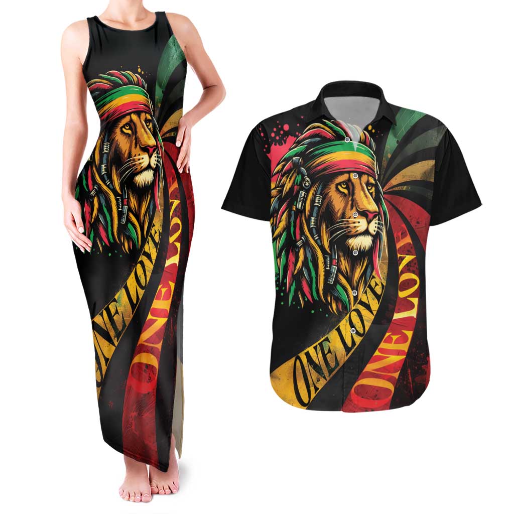 Jamaica Rastafarian Lion One Love Couples Matching Tank Maxi Dress and Hawaiian Shirt LT9 - Wonder Print Shop