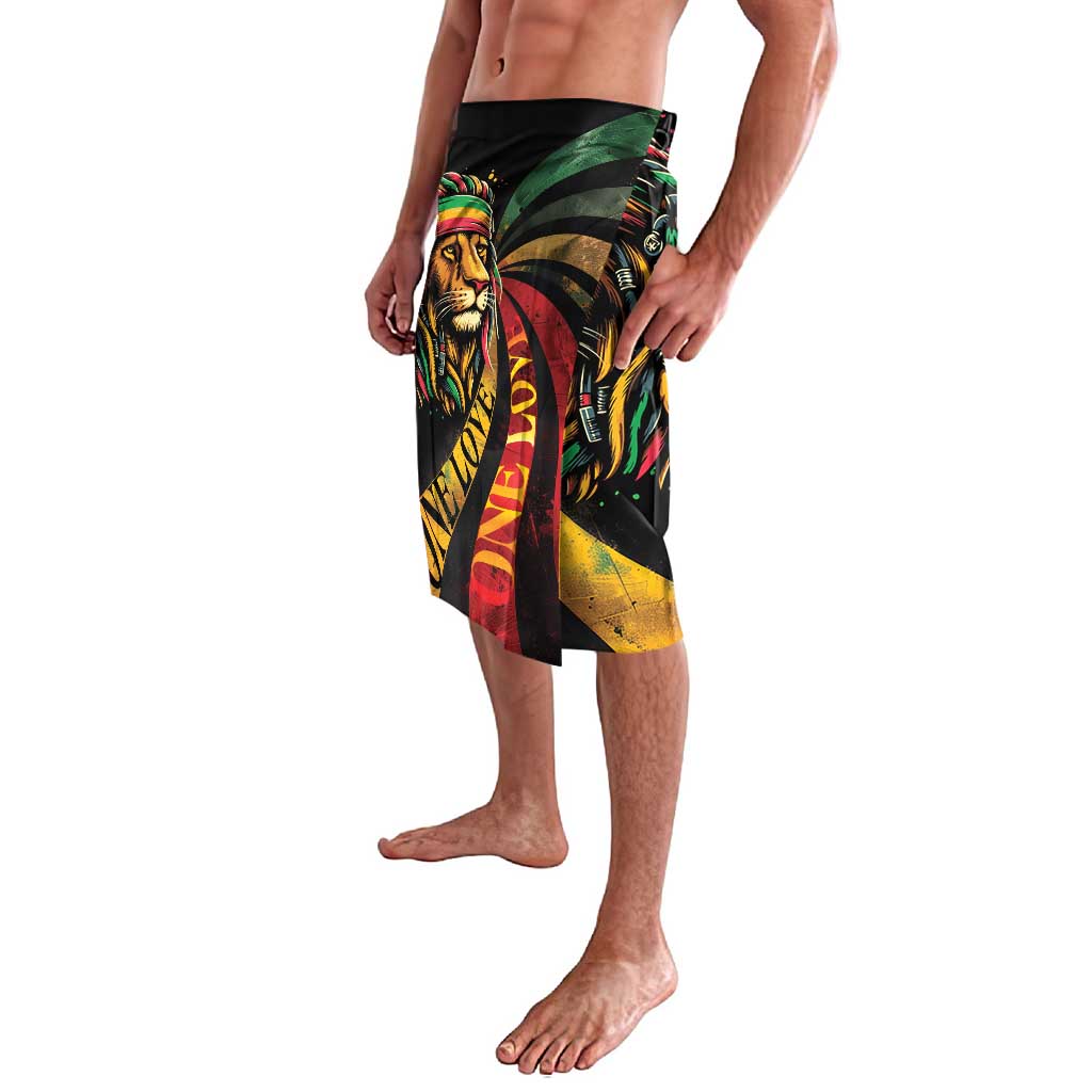 Rastafarian lion sarong with diagonal graphics and red-green-yellow accents