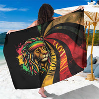 Black rastafarian lion One Love sarong with red and yellow spiral graphic