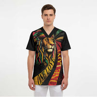Black Jamaican Scrub Top Rastafarian Lion One Love