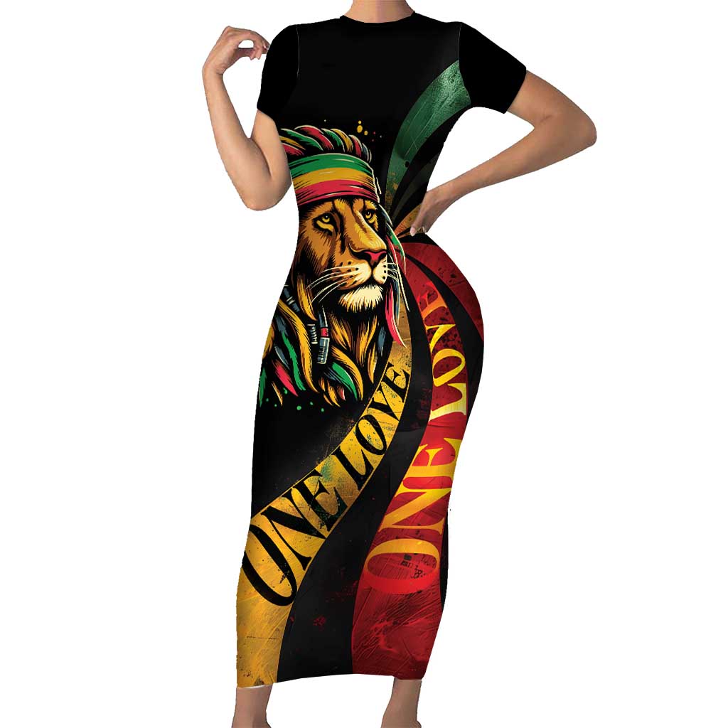 Jamaica Rastafarian Lion One Love Short Sleeve Bodycon Dress LT9