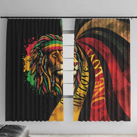 Rasta lion window curtain panel with black, red, yellow, and green artwork