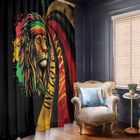 Rasta lion window curtain with bold portrait graphic and multicolor drape