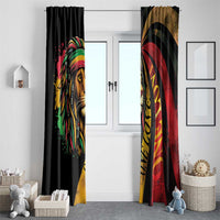 Pair of lion window curtains with black base and bright reggae-style flag colors