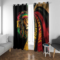 Rasta lion window curtains with hanging rings and reggae-style red, yellow, green art