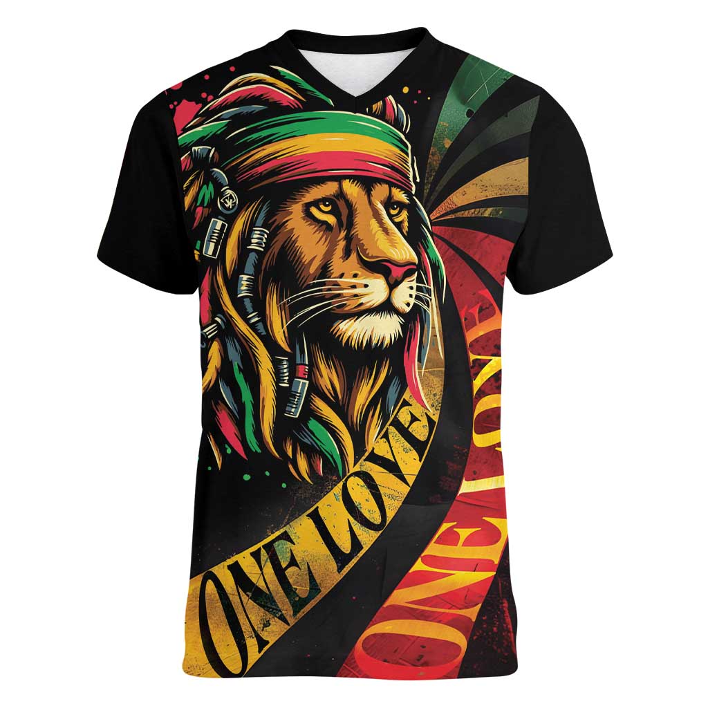 Jamaica Rastafarian Lion One Love Women V-Neck T-Shirt LT9