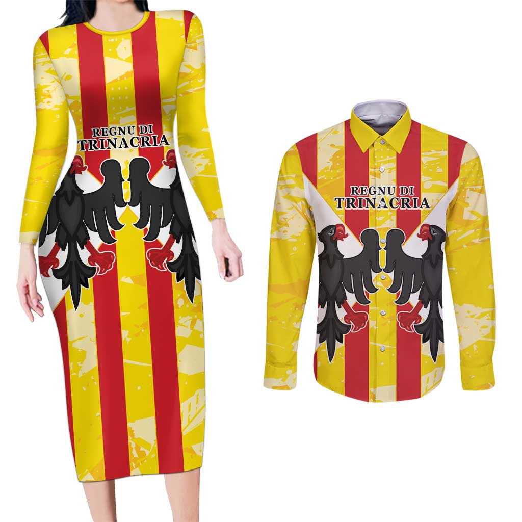 Kingdom of Trinacria Couples Matching Long Sleeve Bodycon Dress and Long Sleeve Button Shirt Est 1282 Animus Tuus Dominus LT9 - Wonder Print Shop