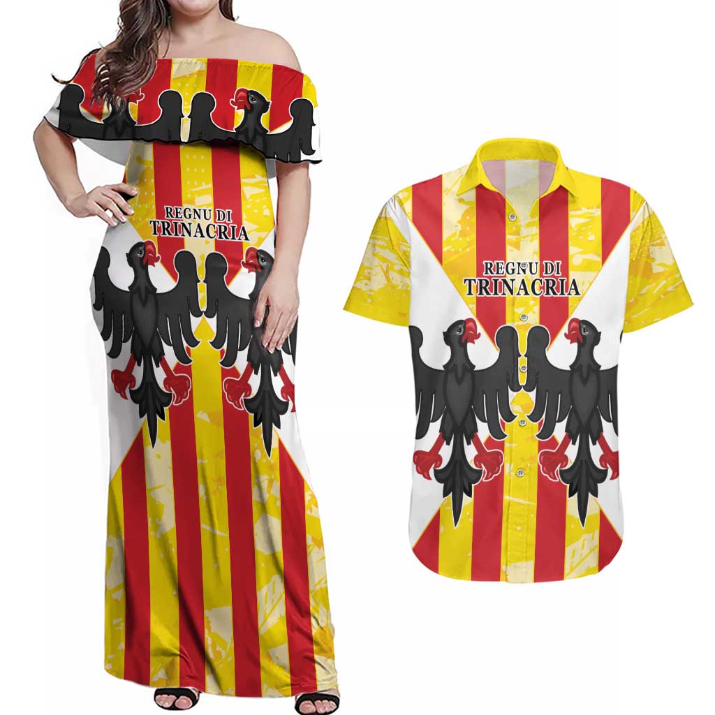 Kingdom of Trinacria Couples Matching Off Shoulder Maxi Dress and Hawaiian Shirt Est 1282 Animus Tuus Dominus LT9 - Wonder Print Shop