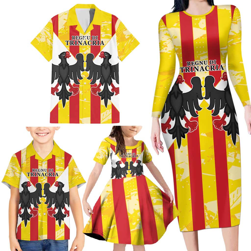 Kingdom of Trinacria Family Matching Long Sleeve Bodycon Dress and Hawaiian Shirt Est 1282 Animus Tuus Dominus LT9 - Wonder Print Shop