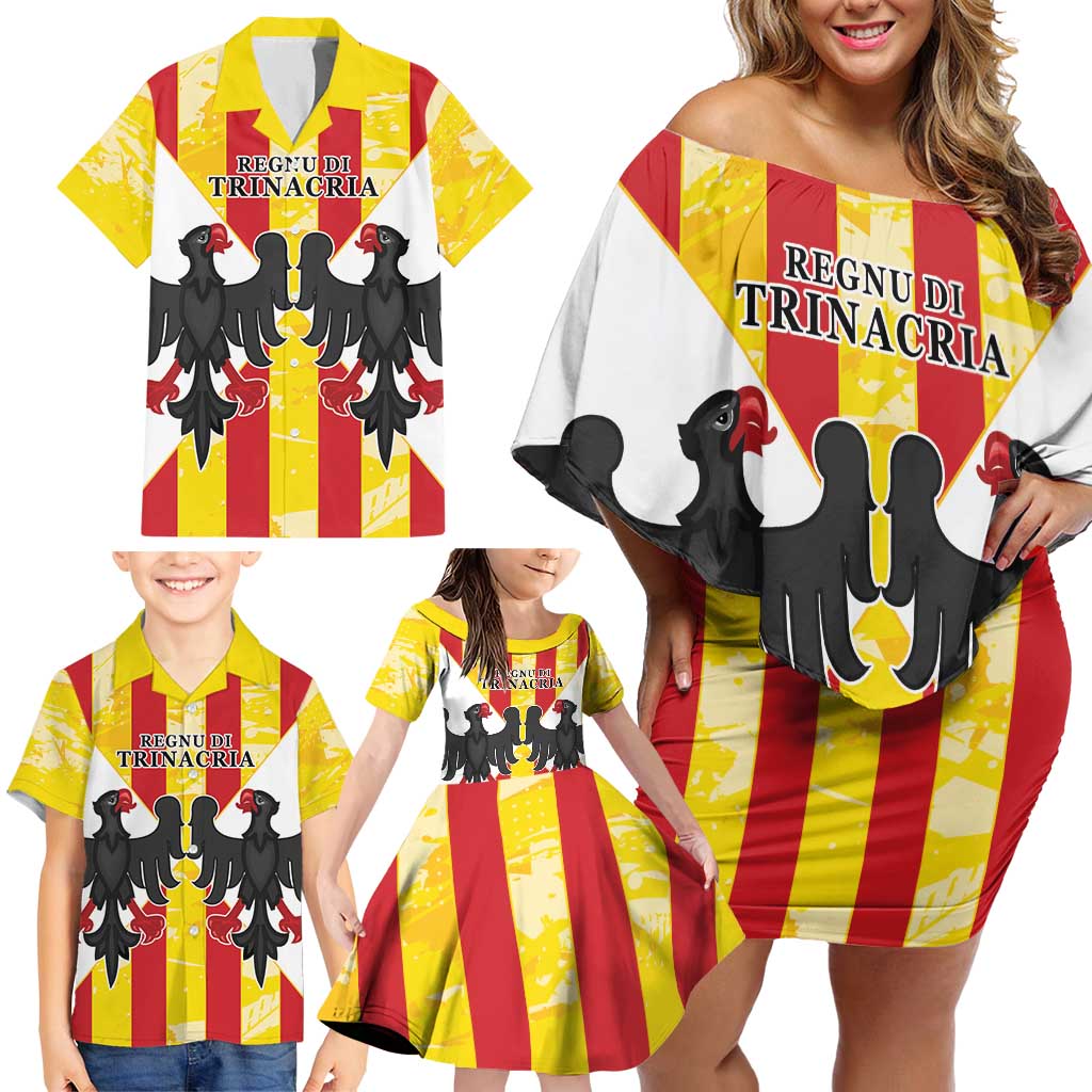 Kingdom of Trinacria Family Matching Off Shoulder Short Dress and Hawaiian Shirt Est 1282 Animus Tuus Dominus LT9 - Wonder Print Shop