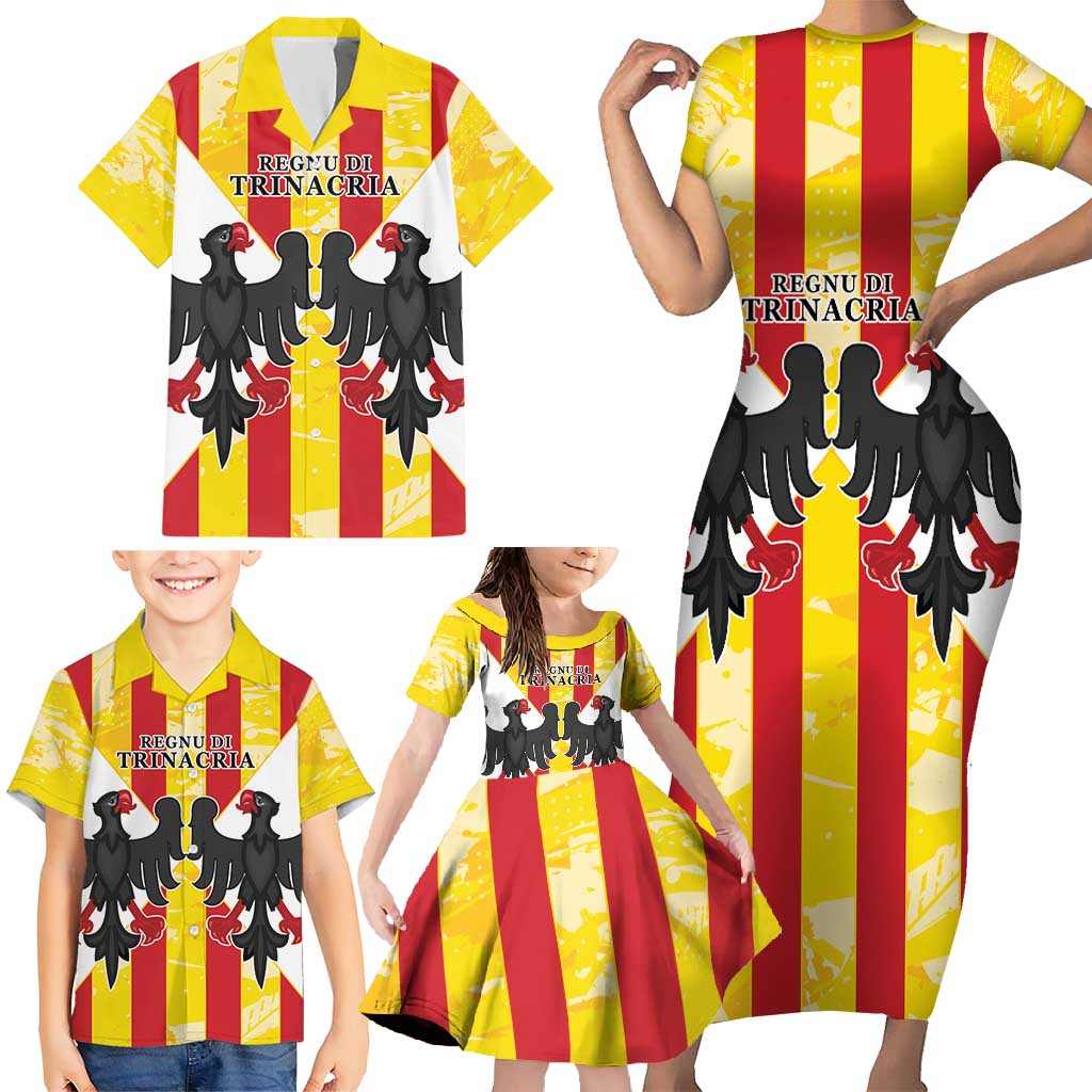 Kingdom of Trinacria Family Matching Short Sleeve Bodycon Dress and Hawaiian Shirt Est 1282 Animus Tuus Dominus - Wonder Print Shop