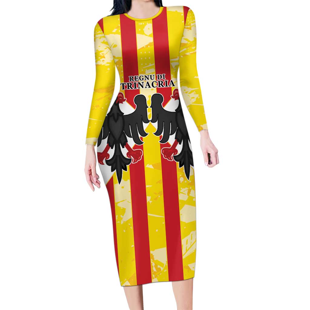 Kingdom of Trinacria Long Sleeve Bodycon Dress Est 1282 Animus Tuus Dominus - Wonder Print Shop