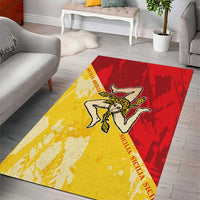 Yellow and red Sicily graphic area rug with cherub figure and crest
