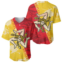 Sicily baseball jersey set, red and gold, front and back views with angel 'Sicilia' graphics