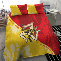 La Bandiera Sicilia bedding set with yellow-and-red emblem print and striped text accents