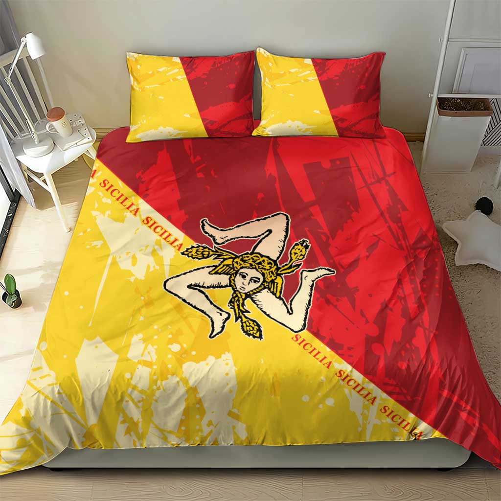 La Bandiera Sicilia duvet bedding set in yellow and red with emblem graphic and two pillows