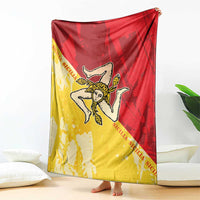 Red and yellow Sicilian flag throw blanket draped with central emblem artwork