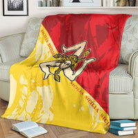 Red and yellow Sicilian flag blanket with angel emblem and repeating SICILIA text