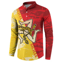 Sicilian graphic button sweatshirt, long sleeves, red and yellow color-block design