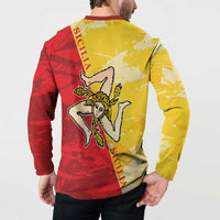 Back view color-block button sweatshirt with Sicilian crest graphic, long sleeves