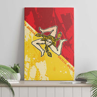 Canvas wall art featuring Sicilian triskelion emblem in red-and-yellow flag design