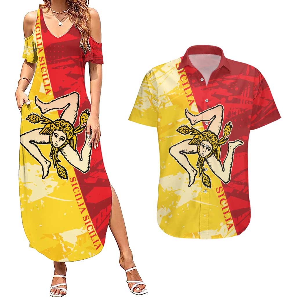 La Bandiera Regione Siciliana Couples Matching Summer Maxi Dress and Hawaiian Shirt LT9 - Wonder Print Shop