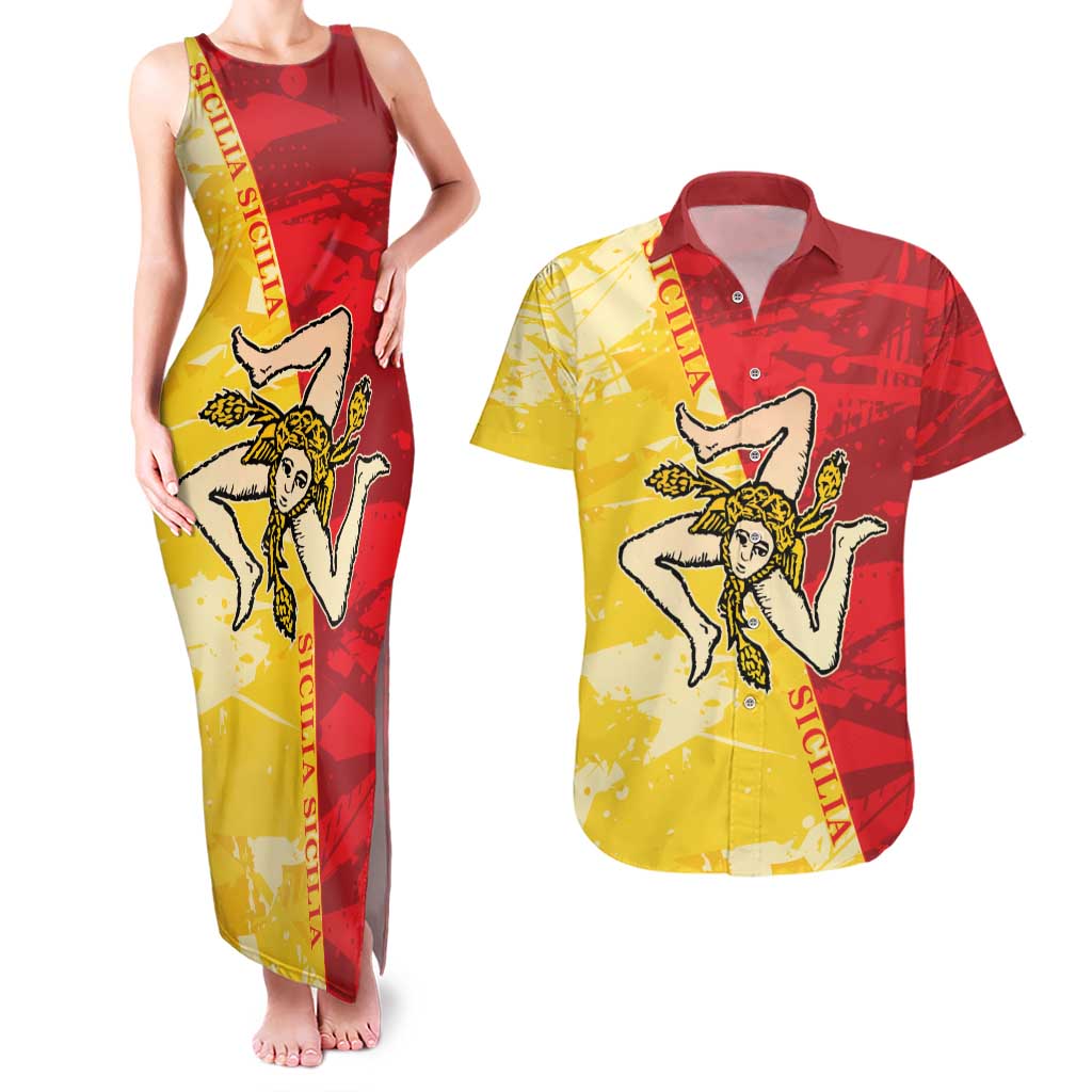 La Bandiera Regione Siciliana Couples Matching Tank Maxi Dress and Hawaiian Shirt LT9 - Wonder Print Shop