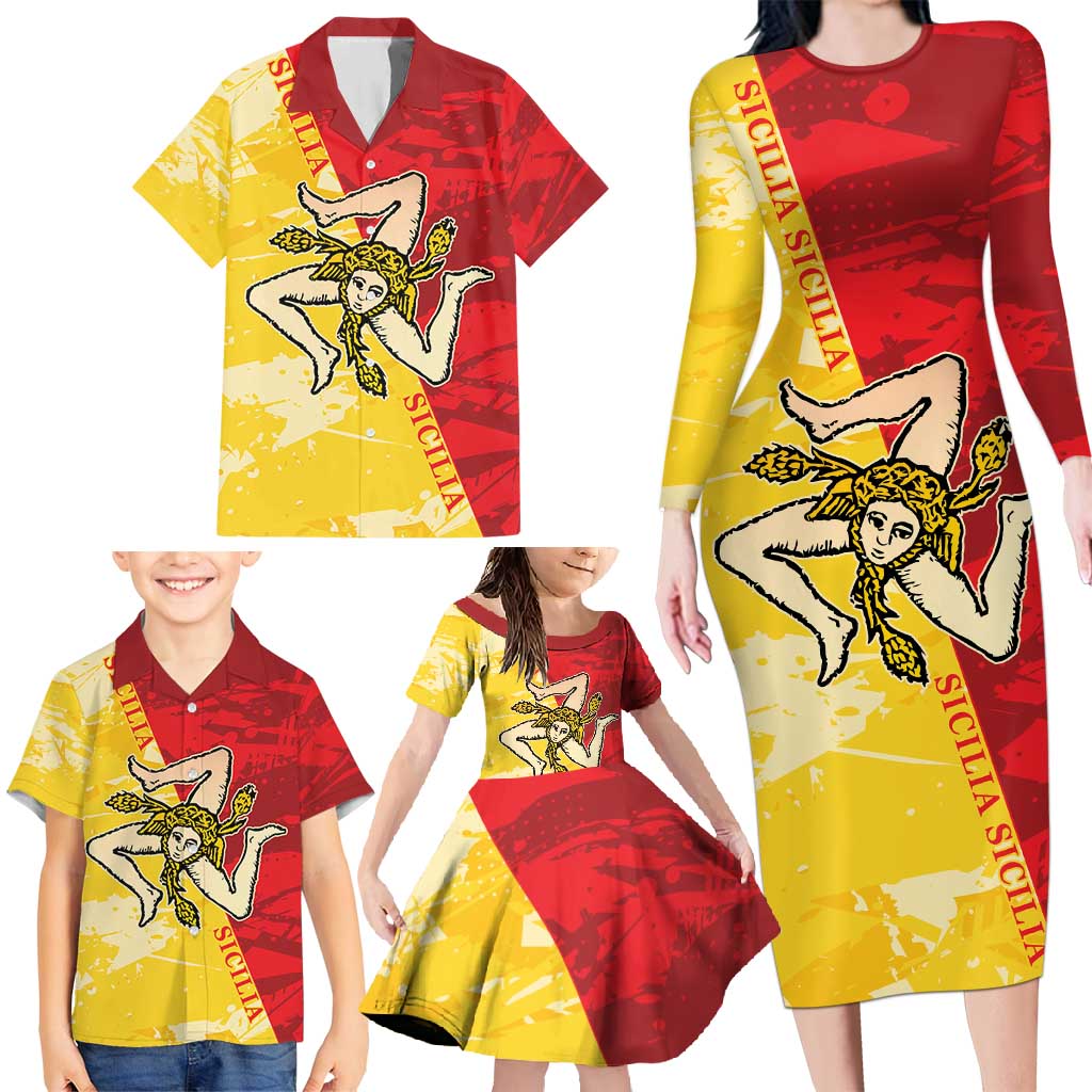 La Bandiera Regione Siciliana Family Matching Long Sleeve Bodycon Dress and Hawaiian Shirt LT9 - Wonder Print Shop